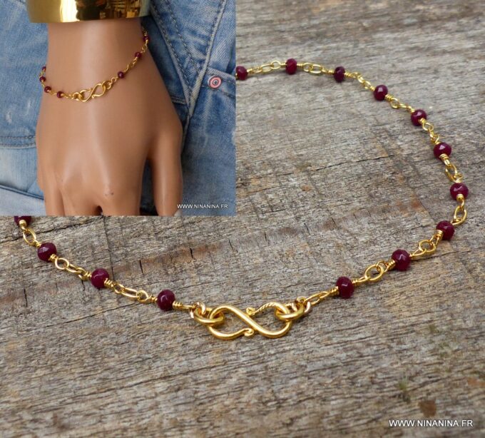 N6102a Bracelet en rubis infini plaqué or - Bijoux Bracelets en ligne Ninanina