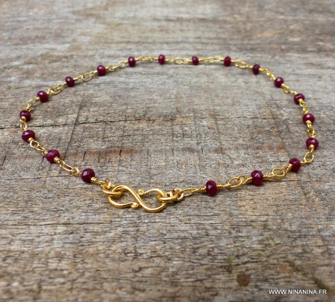 N6102c Bracelet en rubis infini plaqué or - Bijoux Bracelets en ligne Ninanina