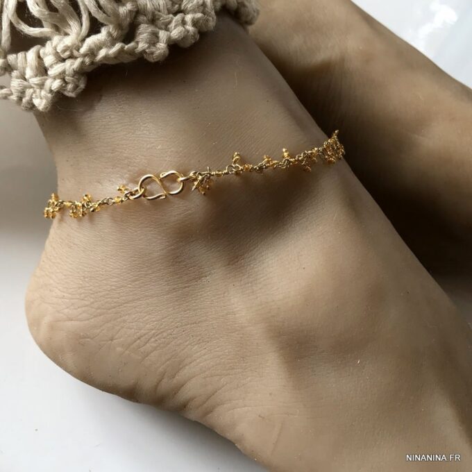 N6103b Chaine de cheville jaune citrine infini Plaqué Or - Bijoux de pied en ligne Ninanina
