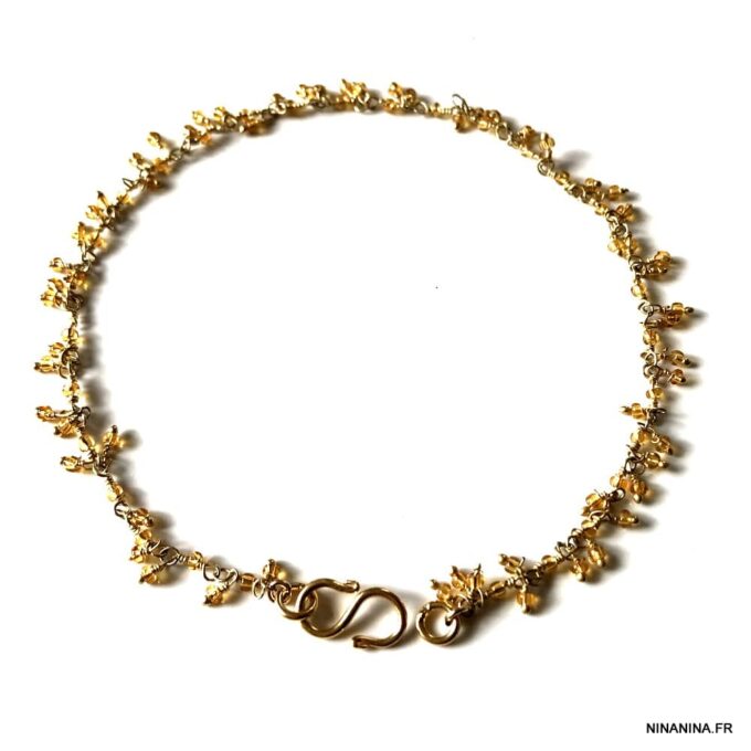 N6103c Chaine de cheville jaune citrine infini Plaqué Or - Bijoux de pied en ligne Ninanina