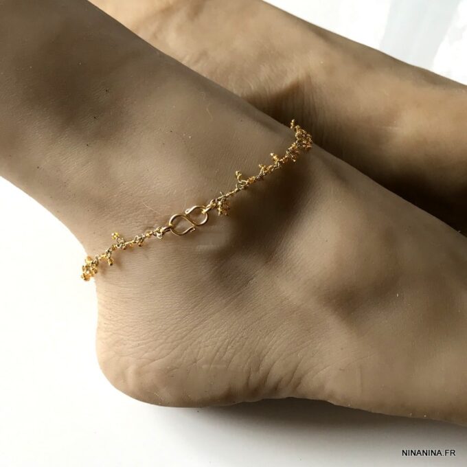 N6103d Chaine de cheville jaune citrine infini Plaqué Or - Bijoux de pied en ligne Ninanina