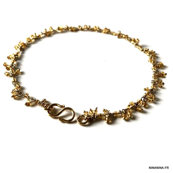 N6103f Chaine de cheville jaune citrine infini Plaqué Or - Bijoux de pied en ligne Ninanina