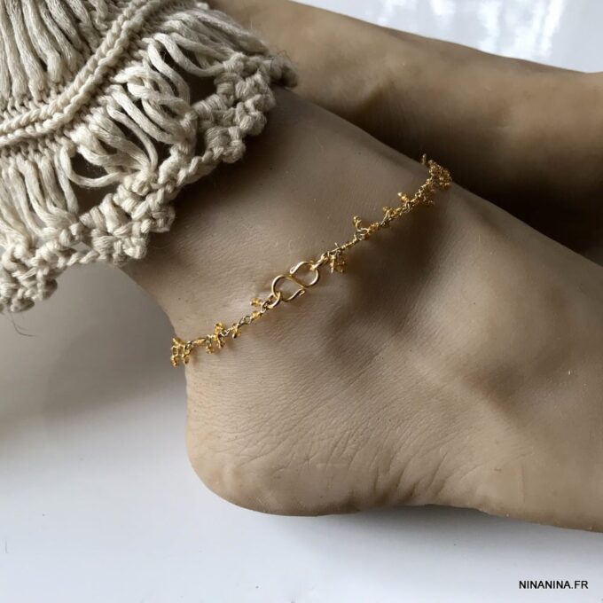N6103g Chaine de cheville jaune citrine infini Plaqué Or - Bijoux de pied en ligne Ninanina