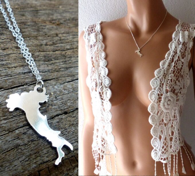 N6105 Collier chaine pendentif italie acier argenté - Bijoux Colliers en ligne Ninanina