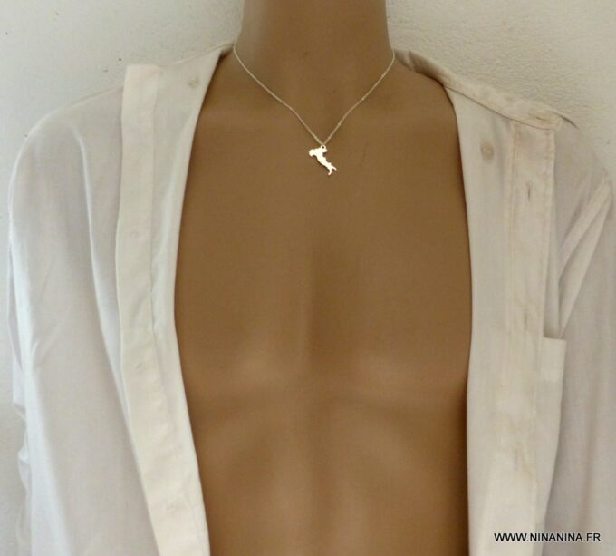 N6105c Collier chaine pendentif italie acier argenté - Bijoux Colliers en ligne Ninanina