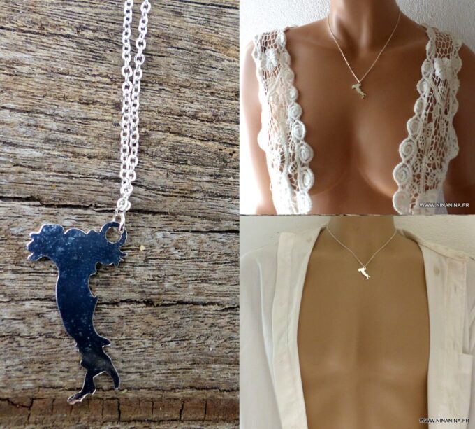 N6105d Collier chaine pendentif italie acier argenté - Bijoux Colliers en ligne Ninanina