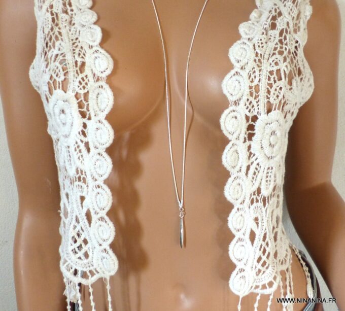 N6110a Collier long plaqué argent - Bijoux Colliers en ligne Ninanina