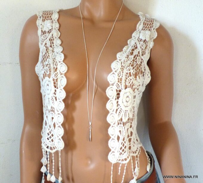 N6110c Collier long plaqué argent - Bijoux Colliers en ligne Ninanina