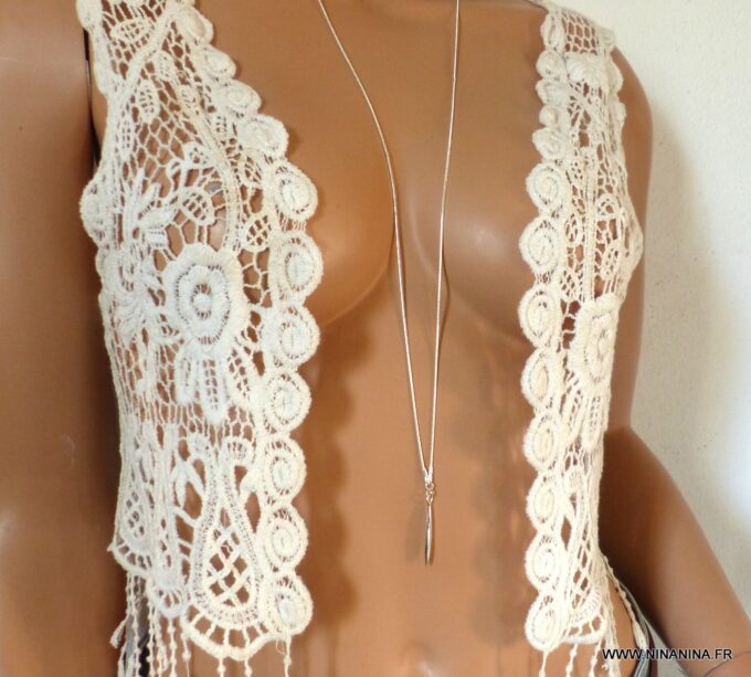 N6110d Collier long plaqué argent - Bijoux Colliers en ligne Ninanina