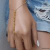 N6114b Bracelet bague chaine de main citrines plaqué or - Bijoux Bracelets en ligne Ninanina