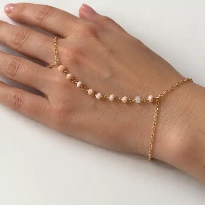 N6115p Bracelet bague chaine de main opales roses plaqué or – Bijoux Bracelets en ligne Ninanina