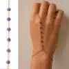 N6119a Bracelet chaine de main pierre améthyste brute plaqué or - Bijoux de mains femmes en ligne Ninanina