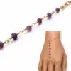 N6119c Bracelet chaine de main pierre améthyste brute plaqué or - Bijoux de mains femmes en ligne Ninanina