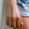 N6122d Bracelet bague chaine de main pierres fines turquoise plaqué or - Bijoux Bracelets en ligne Ninanina