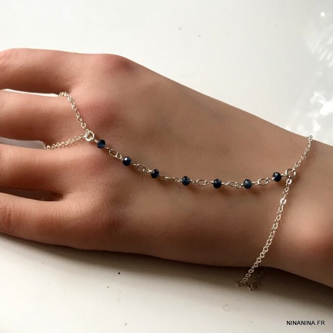 N6135a Bracelet bague Saphir bleu Argent 925 massif - Bijoux Bracelets en ligne Ninanina