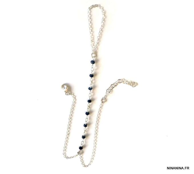 N6135c Bracelet bague Saphir bleu Argent 925 massif - Bijoux Bracelets en ligne Ninanina