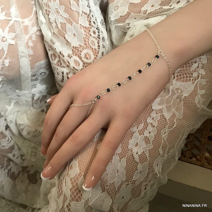 N6135d Bracelet bague Saphir bleu Argent 925 massif - Bijoux Bracelets en ligne Ninanina