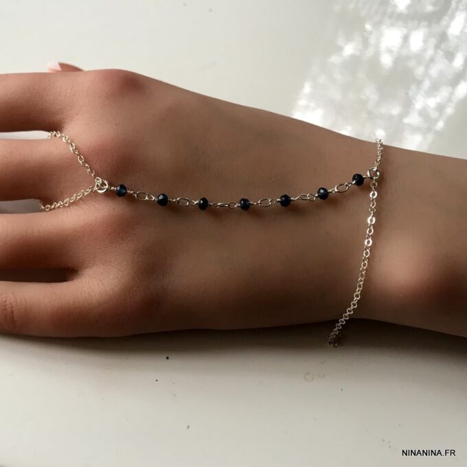 N6135e Bracelet bague Saphir bleu Argent 925 massif - Bijoux Bracelets en ligne Ninanina