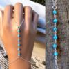 N6137 Bracelet bague chaine de main pierres fines turquoise argent 925 massif - Bijoux Bracelets en ligne Ninanina