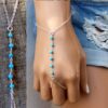 N6137c Bracelet bague chaine de main pierres fines turquoise argent 925 massif - Bijoux Bracelets en ligne Ninanina
