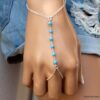 N6137i Bracelet bague chaine de main pierres fines turquoise argent 925 massif - Bijoux Bracelets en ligne Ninanina