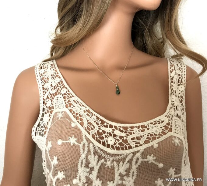 N6140a Collier émeraude femme Argent 925 - Bijoux Colliers en ligne Ninanina