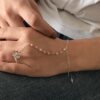N6142 Bracelet bague - chaine de main argent opales roses - Bijoux Bracelets en ligne Ninanina