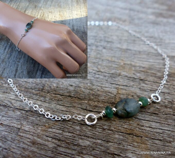 N6142a Bracelet argent massif et émeraudes - Bijoux Bracelets en ligne Ninanina