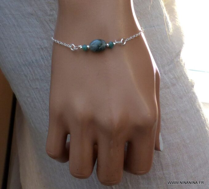 N6142c Bracelet argent massif et émeraudes - Bijoux Bracelets en ligne Ninanina