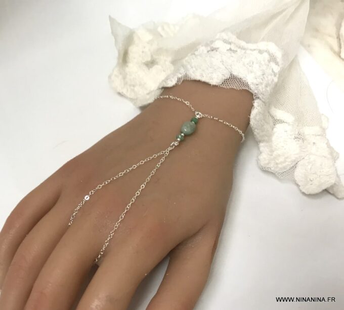 N6143 Bracelet vert emeraude et argent avec bague femme - Bijoux Bracelets en ligne Ninanina