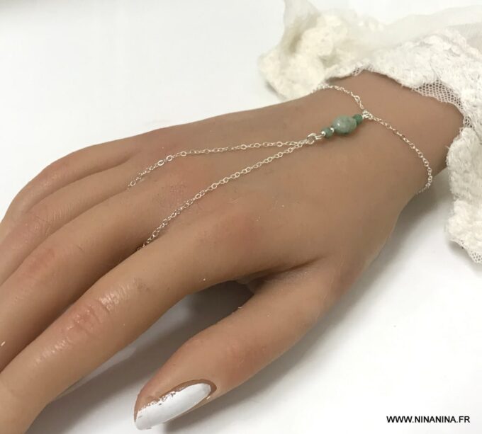 N6143a Bracelet vert emeraude et argent avec bague femme - Bijoux Bracelets en ligne Ninanina