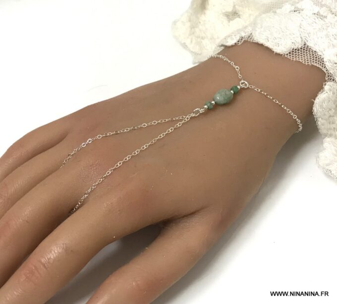 N6143b Bracelet vert emeraude et argent avec bague femme - Bijoux Bracelets en ligne Ninanina
