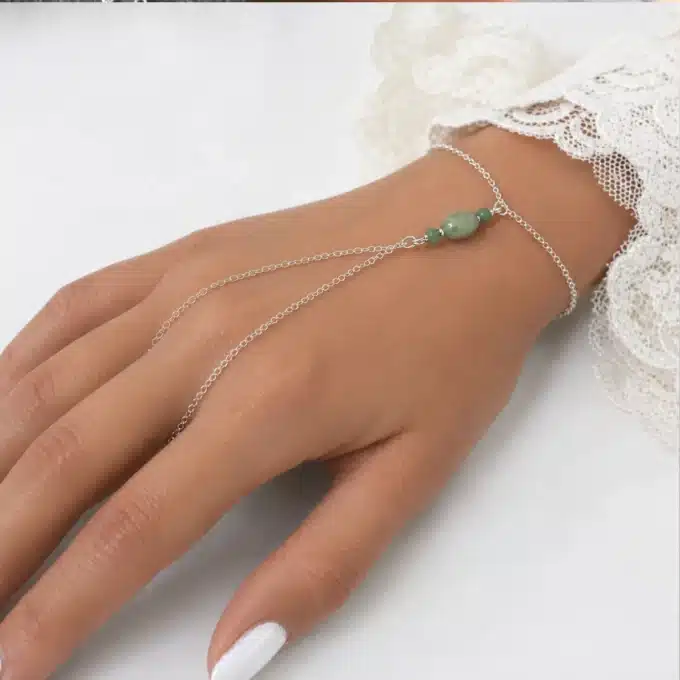 N6143c Bracelet vert emeraude et argent avec bague femme relié - Bijoux Bracelets femmes en ligen Ninanina