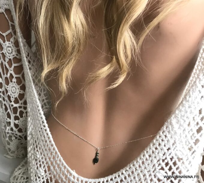 N6144a Chaine de taille argent massif et emeraude naturelle - Bijoux Chaines en ligne Ninanina