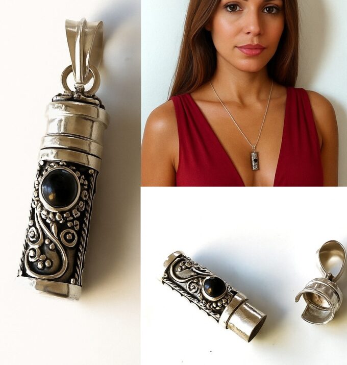 N6145 Bijou funéraire pendentif urne artisanal - Collier Argent 925 et onyx noire véritable - Bijoux Colliers cinéraires en ligne Ninanina