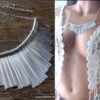 N6148 Collier plastron franges métal argenté - Bijoux Colliers en ligne Ninanina