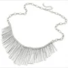 N6148l Collier plastron franges métal argenté - Bijoux Colliers en ligne Ninanina