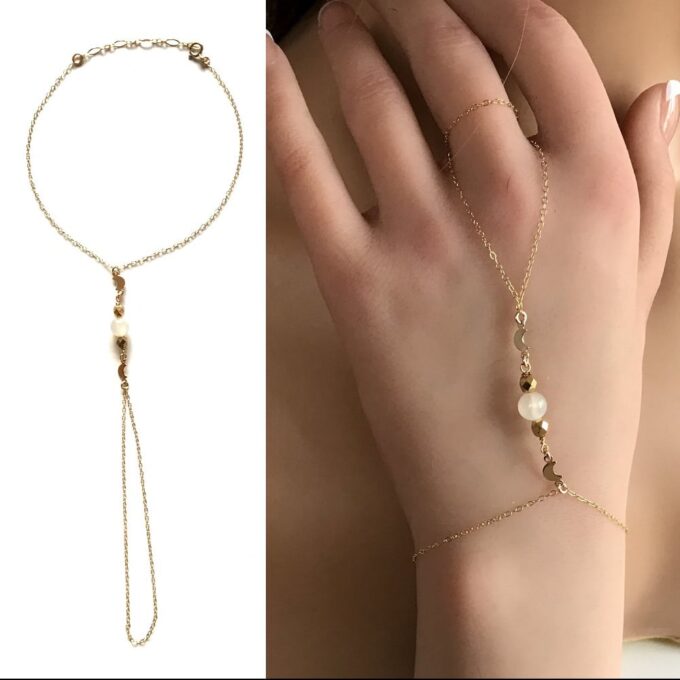N6150j Bracelet bague femme plaqué or et pierre de lune - Bijoux Bracelets en ligne Ninanina