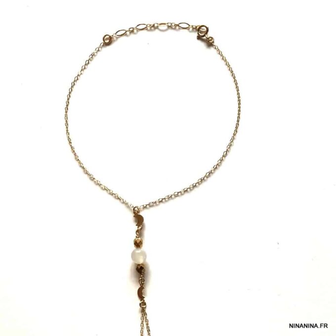 N6150k Bracelet bague femme plaqué or et pierre de lune - Bijoux Bracelets en ligne Ninanina