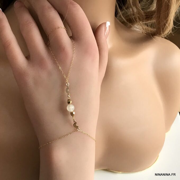 N6150l Bracelet bague femme plaqué or et pierre de lune - Bijoux Bracelets en ligne Ninanina