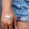 N6154 Bracelet plume argent 925 massif et turquoise naturelle - Bijoux Bracelets en ligne Ninanina