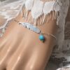 N6154c Bracelet argent plume femme Turquoise bleu naturelle - Bijoux Bracelets en ligne Ninanina