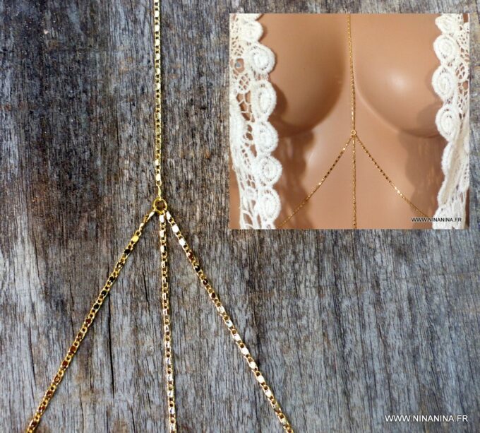 N6155b Chaine de corps maille fantaisie plaqué or - Bijoux Chaines en ligne Ninanina