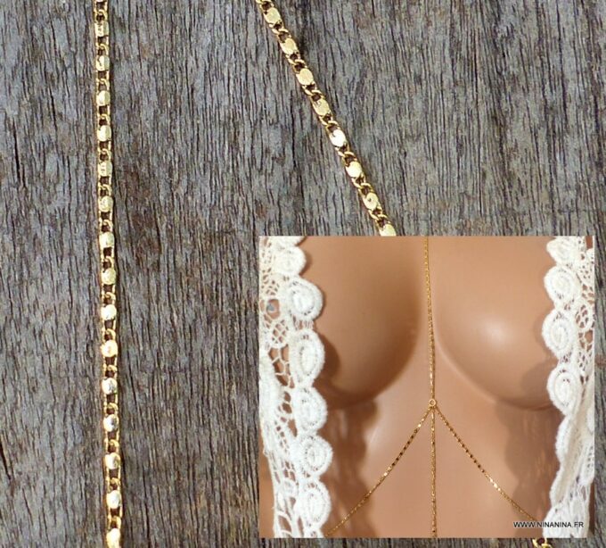 N6155h Chaine de corps maille fantaisie plaqué or - Bijoux Chaines en ligne Ninanina