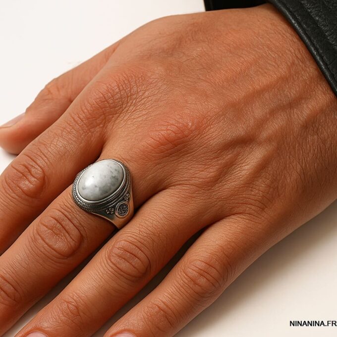 N6161 Bague pour homme ou femme pierre de lune ovale - chevalière argent - Bijoux Bagues hommes en ligne Ninanina