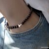 N6173c Bracelet homme strech perles bois croix argent 925 massif - Bijoux Bracelets en ligne Ninanina