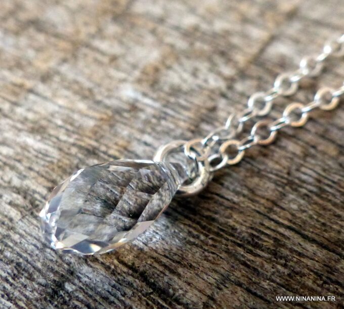 N6174a Chaine de taille argent 925 massif pendentif briolette cristal swarovski - Bijoux Chaines en ligne Ninanina