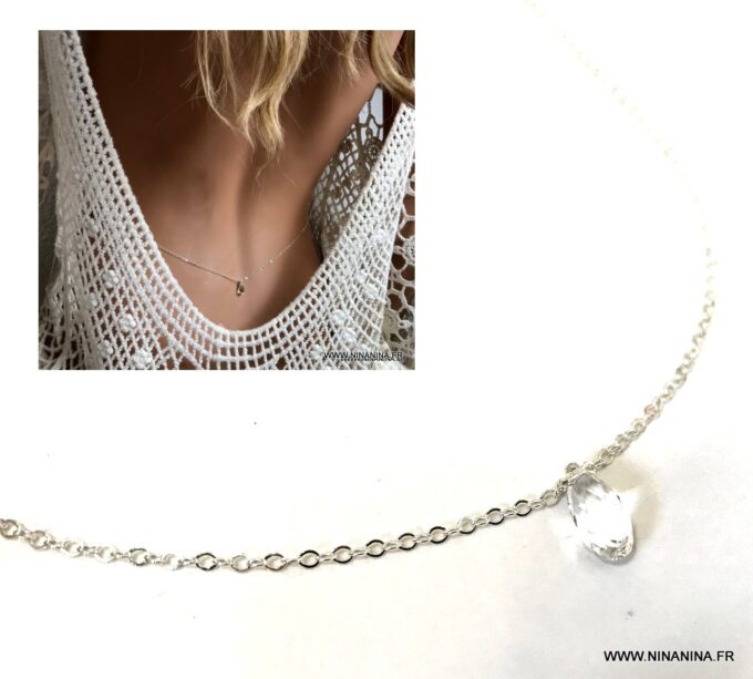 N6174a Chaine de taille Swarovski Argent pendentif goutte Cristal - Bijoux Chaines en ligne Ninanina