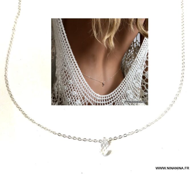 N6174c Chaine de taille Swarovski Argent pendentif goutte Cristal - Bijoux Chaines en ligne Ninanina