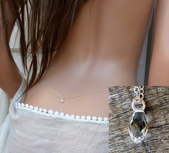 N6174d Chaine de taille argent 925 massif pendentif briolette cristal swarovski - Bijoux Chaines en ligne Ninanina